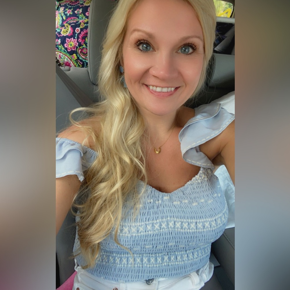 Light Blue ruffle shoulder Top